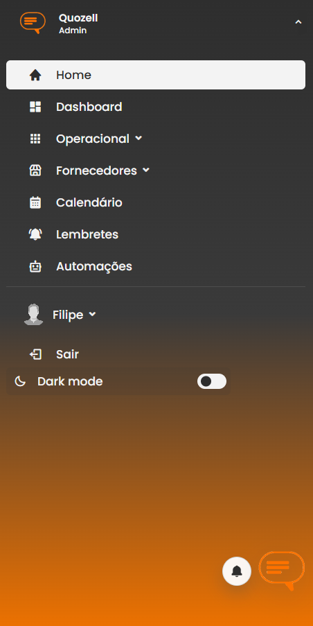 Mockup mobile da plataforma Quozell